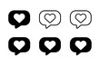 © Svitlana - Notification Heart Icons. Emotional weight of notifications. Icon set. Set Logo of emotional weight of notifications: notification bubble morphing into heart.