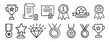 © Yanka - medal honor award related doodle hand drawn icon set. Outline drawing winner line clipart symbol collection
