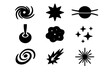 © Влада Яковенко - Cosmic Phenomena Icons. Cosmic phenomena. Solid icon set of Cosmic phenomena: black hole, supernova, pulsar, quasar, nebula, star cluster, galaxy arm, cosmic