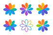 © Svitlana - Rainbow Flower Icons. Vibrant colors. Icon set. Set Logo of vibrant colors: abstract flower made of rainbow petals. harmonious logo variations of the same