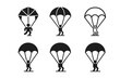 © Svitlana - Parachute Logo Variations. Parachute. Icon set. Set Logo of Parachute: Parachute pack ready for jump. harmonious logo variations of the same emblematic