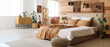 © Pixel-Shot - Interior of stylish bedroom with comfortable bed, pouf and houseplants