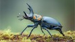 © shobakhul - Detailed  of a horned insect perched upon textured green moss