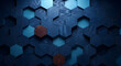 © abdul studio - Stunning geometric wood paneling with blue and brown hexagonal tiles design