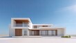 © Matcha_09 - Modern minimalist architecture of a luxurious house against a clear sky featuring large glass windows and wooden accents for contemporary living inspiration