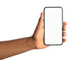 © PNGwallet - Stock photo of hand holding phone with blank screen mockup image on transparent background