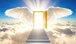 © FACTORY GRAPHICA  - A heavenly scene featuring a golden door, stairway to paradise, angel wings, and rays of light, conveying hope and spirituality