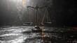 © Md - Antique brass balance scales on a dark textured surface with dramatic lighting scales of justice