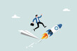 © NASIH - Switching to a better company, innovation for success or career change to a new path, concept of alternative ways or directions, entrepreneurs jump from old origami airplanes to growing rockets.