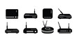 © nurjahan - Black and white icons depicting various wireless routers and network devices