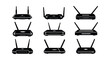 © nurjahan - Black and white icons depicting various wireless routers and network devices