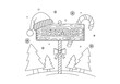 © PDWN Creative - A festive December coloring book page featuring a wooden sign with a Santa hat and candy cane, a perfect winter holiday activity for kids and adults. 4