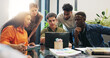© DavidsPrime/peopleimages.com - Laptop, marketing team or meeting in creative agency to review proposal, plan project or brainstorming. Collaboration, brand awareness or people with pc for campaign ideas, online trends or strategy