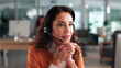 © peopleimages.com - Woman, headset and reading with computer in call centre for customer service, online query and billing. Agent, pc and consulting for payment plan, client information and call script of refund request