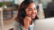 © FlexOn/peopleimages.com - Call center, mic and woman with computer for telemarketing, sales or feedback. Technology, consultant and African person with headset for outbound communication, lead generation and smile in office
