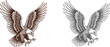 © Ideasy Mind - Hand drawn eagle landing with wings spread, vintage engraving style bird of prey, vector illustration set, tattoo sketch