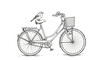 © veronica - Whimsical bicycle sketch with resting bird creates a peaceful serene illustration