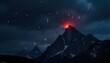 © boxs - Fiery Meteor Shower Over a Moody Mountain Landscape A moody, atmospheric shot of a jagged mountain range silhouetted against a deep indigo night sky. Numerous bright, fiery meteors with visible trails
