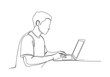 © hsa1 - Continuous line art drawing of a focused young person working on a laptop, symbolizing remote work, study, and digital lifestyle.