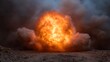 © Thares2020 - A powerful orange and red explosion erupts in a cloud of dust and smoke against a dark sky