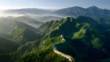 Majestic Great Wall winding through green mountains bathed in soft morning light evokes timeless wonder