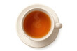 © Michael - Hot tea cup with steam, refreshing warm beverage on a saucer, top view, transparent background