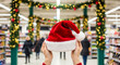 © Alina - Female hands holding Santa hat in decorated grocery store, festive shopping and Christmas holiday season
