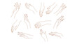 © Tania - Collection of elegant female hands with manicured nails in various graceful poses line art woman