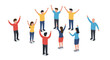 © Ophelia - Group of people celebrating with raised arms in isometric style