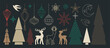 © TWINS DESIGN STUDIO - Christmas and Happy New Year vector mid century line art illustration set with festive elements in black with gold and red tones — elegant design for greeting cards