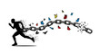 © Suhadi - A silhouette of a person running and breaking free from a chain that transforms into colorful butterflies.