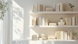 © Pippin - Minimalist White Bookshelf. Sunlight Cozy Elegant Home Library, Plants, Window, Books:. Zoom Virtual Backgrounds, Cozy Interior Backdrops, Living Room Backgrounds for Virtual Meetings