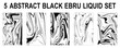 © Sharmin - Abstract black liquid spiral set. The silhouette of the distorted swirl, liquid paint effect. Traditional Turkish ebru technique.