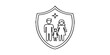 © Mohamed - Family on safety emblem thin line icon, family lawyer concept. Vector graphics. Parents with child on shield, protection sign on white background, linear style for mobile or design