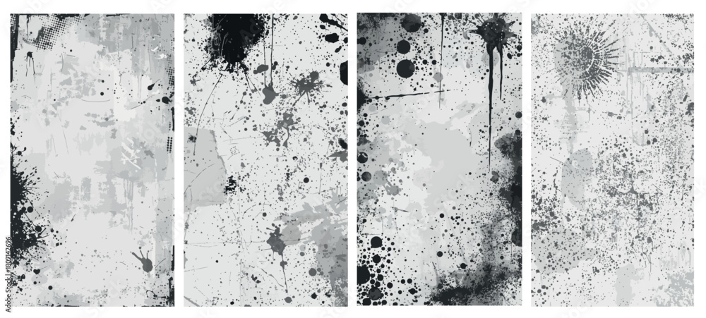 Black and White Grunge Texture Background Set