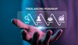 © Umer - Hand holding a transparent screen displaying the freelancing roadmap concept steps