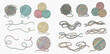 © ArtLuna Studio - Hand-drawn illustration set of colorful yarn balls, tangled threads, and wavy strings, perfect for knitting, crochet, and craft projects.