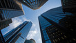 © Pankaj - Skyward Gaze: A dramatic upward perspective captures the grandeur of modern skyscrapers against a brilliant blue sky.