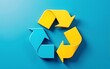 © Charlotte - BBlue and yellow recycling symbol on blue background - hyper-realistic sustainable fashion concept for eco-friendly promotion. High quality