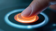 © Fagner Felix - Finger Initiates Activation: Close-up of a finger poised to activate a futuristic glowing button, embodying the concept of starting, power, and high-tech interface.