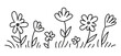 © Olena - Childish floral Sketch, linear hand drawn spring plants. Simple daisy flowers, leaves, grass in brush stroke ink style. Vector illustration isolared