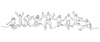 © Main - Continuous Line Drawing of Four Joyful People Jumping,Happy people jumping continuous single line art drawing vector illustration