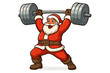 © peppastocker - Strong Santa Lift. Santa Claus energetically lifting a massive barbell, showcasing his strength in a dynamic pose. The red and white of his outfit contrasts vividly. Vector illustration