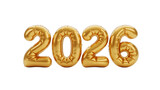 Golden balloons forming the number 2026 isolated on transparent background isolated on transparent background