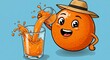 © jiknoo - Animated orange pouring juice into a glass, wearing a hat, smiling