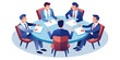 © TANIA - Group of six businessmen gathered around a circular conference table discussing important proposals and analyzing documents to make informed business decisions