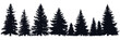 © Perfect Vector - Silhouettes of varied fir and spruce trees in horizontal row black vector illustration flat minimalist conifer forest outline on white background nature design