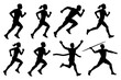 © Igor - Silhouettes of diverse runners in dynamic poses engaging in athletic activities.