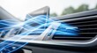 © Akash - Air conditioner in the car with blue light, close up shot of vent