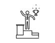 © Rantai - A linear image depicts a stick figure on a podium, holding arms up, with a trophy above